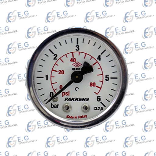 Pakkens 1/8 Manometre Pano Tipi 6 bar Ø40